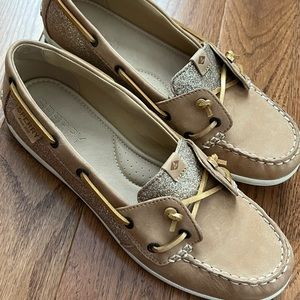 Sperry gold sparkle leather boat shoes